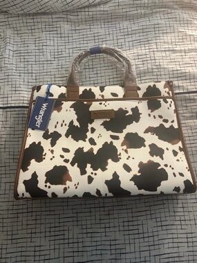 Wrangler Brown and White Cowprint Leather Briefcase Tote